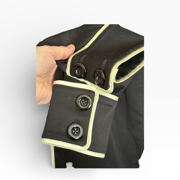 Betsey Johnson Black Dress Coat White Piping Princess Structured Size 10 - Picture 9 of 13